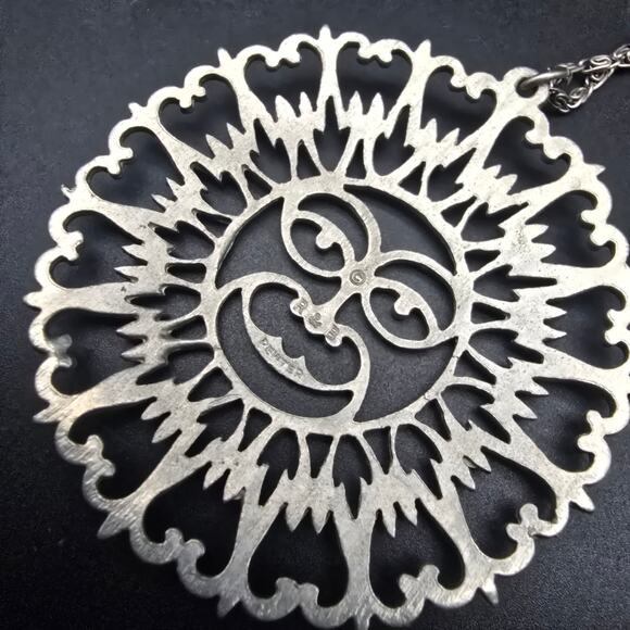 Reed and Barton Pewter Aztec Sun Face Necklace Pendant - Picture 7 of 8
